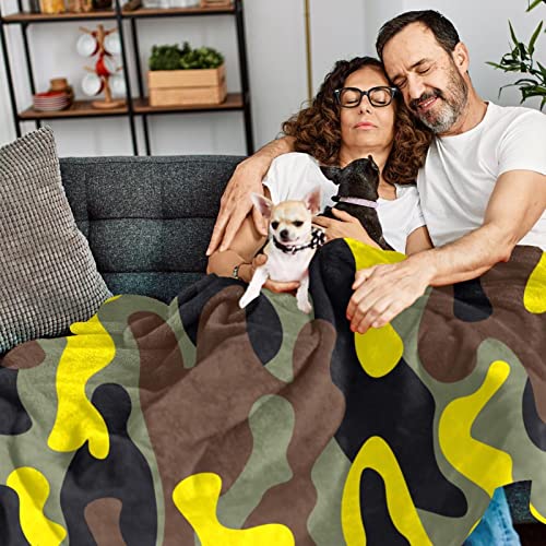 Couverture polaire douce décorative marron jaune camouflage pour chambre - 7