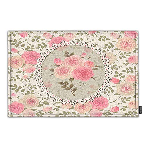 HOSNYE Shabby Chic Rose Pattern Doormat Lace Frame with A Bouquet of Roses Home Decor Door Mats Indoor Kitchen Rugs Bathroom Carpets Bath Rug