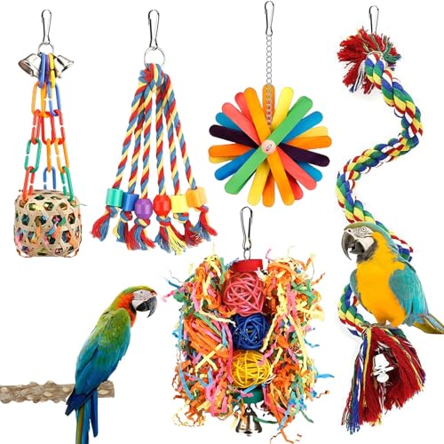 Zyiphor 5 Piezas Juguetes para Pájaros Percha de Cuerda con Campana Coloridos Juguete de Masticación Accesorios para Jaula para Pequeños y Medianos Loros de Aves, Periquitos, Pinzones