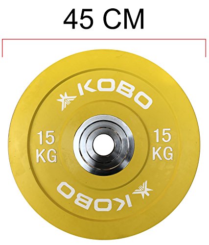 Image of Kobo 5 Kg (51 mm) Bumper Plates Competition Level Olympic Barbell Bar Weight Plate with Machined Steel Collar Elite (Imported) - Sold in Pairs