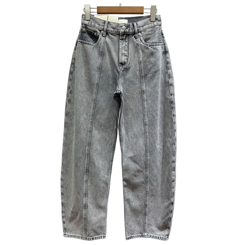 Minimalist Mom Jeans Retro Loose Jeans Light Gray High Waisted Wide Leg Curved Knife Jeans Denim Pants for Women