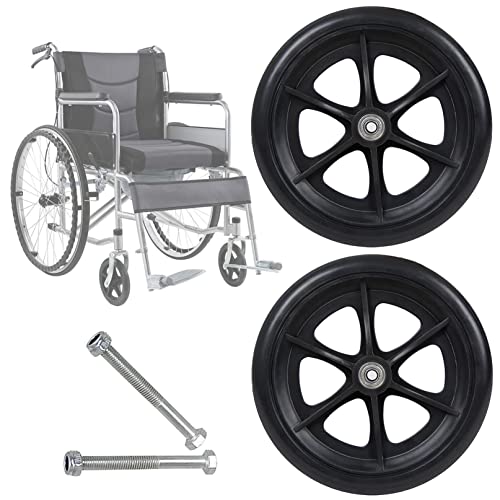 車椅子用前輪交換用、ブラック/グレー (2個)、ソリッドホイール 滑り止めキャスターホイール 車椅子用歩行器用 - 6インチ 7インチ 8インチ - 車椅子用ホイール - 5/16インチ車軸 - 耐摩耗性 & 静音性
