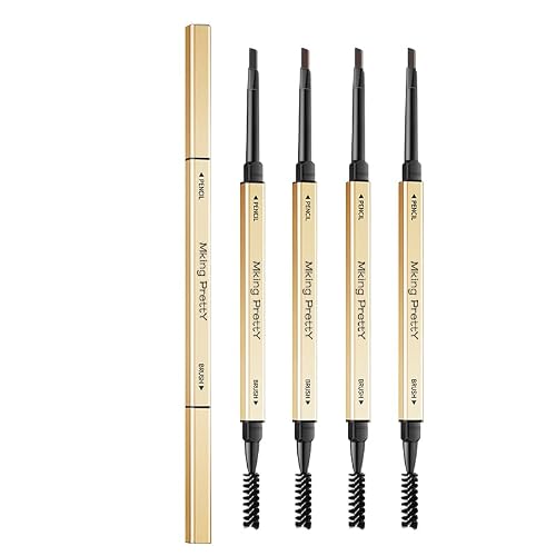 5-Pack Ultra-Fine Eyebrow Pencils, Waterproof & Smudge-Proof Brow Pencil Set, Dual-Ended Micro Precision Tip with Spoolie Brush, Light brown Eyebrow Makeup