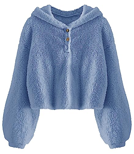 YBENLOVER Sudadera con capucha mullida para niños y niñas, cálida, suelta, con botones, chaqueta...