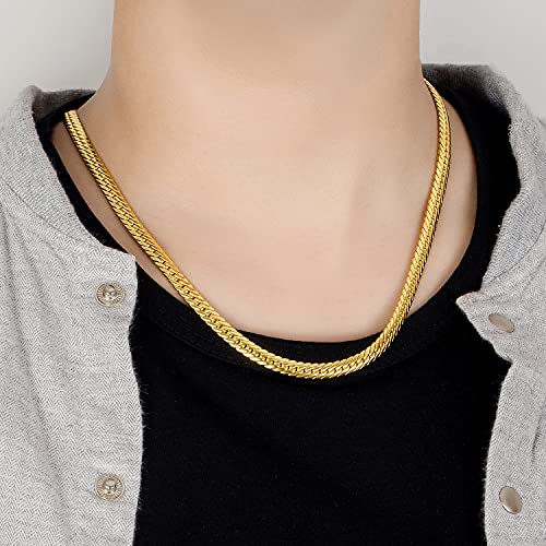 H&Beautimer Classic Men 925 Sterling Silver Flat Snake Chain Necklace Fashion Golden 6mm-18 20" 22" 24 "26 "Curb Cuban Link choker Jewelry Gift4