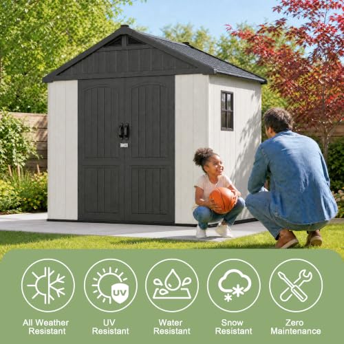 Image of Greesum 8x8 FT Resin Outdoor Storage Shed with Floor, Beige