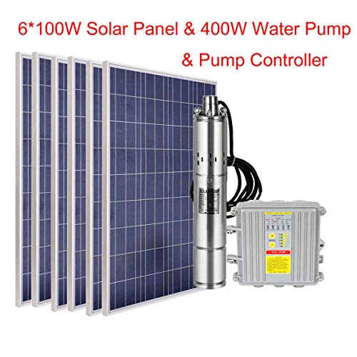 DC HOUSE Solar Power System 6pcs Panel + 80M Deep Water Pump 400W + MPPT Controller for Irrigation Water Supply,Circulation,Garden Fountains