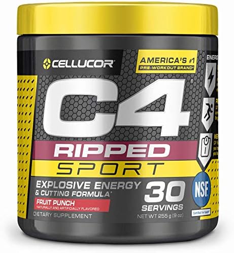 C4 Ripped Sport Pre Workout Powder Fruit Punch | NSF Certified for Sport + Sugar Free Preworkout Energy Supplement for Men & Women | 135mg Caffeine + Weight Loss | 30 Servings