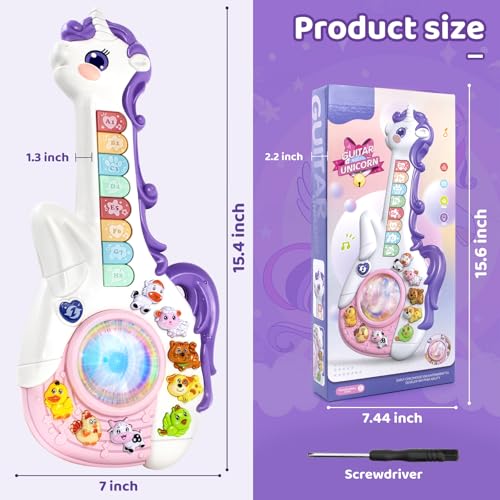 Marstone Toys for 1 Year Old Girl Birthday Gifts: Baby Musical Unicorn Toys 12-18 Months, Educational Cartoon Guitar for Toddlers 1-2, Infant 1st First Interactive Learning Birthday Present - Image 3