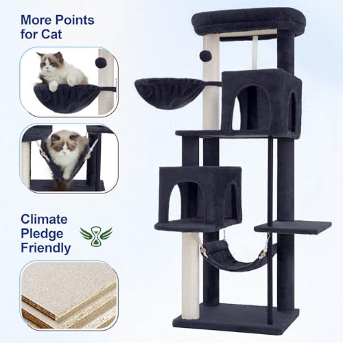Image of Gitelsnour Cat Tree Tower with Sturdy Steel Tube for Indoor Cats GCT014G | 51.2'' Cat Furniture with Scratching Posts, Hammock, Basket and Padding Top Platform for Inoor Cats Large Adult, Drak Gray