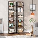 Tribesigns 6-Tier Corner Shelf, 75 Inch Tall Narrow Bookshelf Storage Rack, Etagere Shelves Display Stand for Small Spaces, Rustic Open Bookcase Square Shelf Tower for Living Room Bathroom