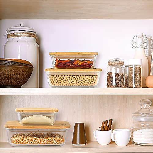 De Plastic-Free Glass Food Storage Containers With Eco-Friendly Bamboo Wooden Lids, Set Of 4 Pantry Organization Ideal For Flour, Sugar, Coffee, Teabags, Pasta, Candy, Snack And Various Dried Foods #TOP5