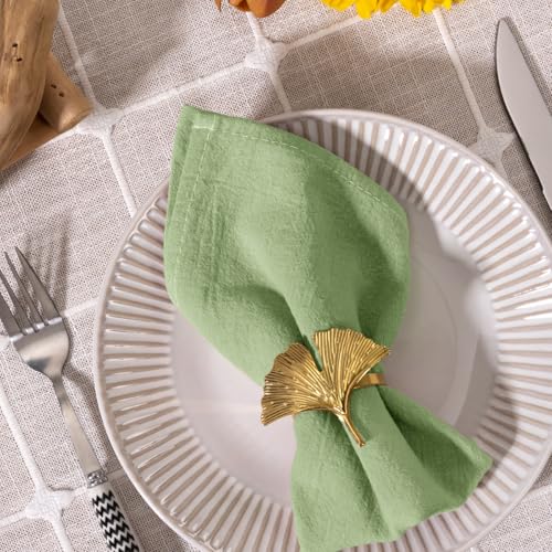 Image of MLMC 4 Pack Sage Green Cloth Napkins Rustic Washable Cotton Linen Napkins Set of 4 17 inchx17 inch Reusable Dinner Napkins Cloth for Wedding Bridal Shower Party Table Decor