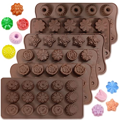 CNYMANY Fleur Moules à Chocolat en Silicone Antiadhésif - 15 Formes pour Bonbons, Gelée, Bacs à glaçons et Casseroles de cuisine