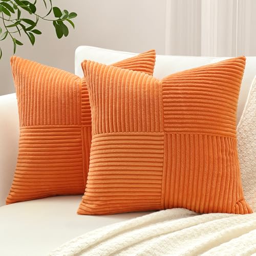 Sungeek 2er Set Cord Kissenbezüge, Kreuz Streifen Muster Kordsamt Kissenbezug Sofakissen Dekokissen Patchwork Design Deko Zierkissenbezüge Kissenhülle für Wohnzimmer (50x50cm, Orange) Sungeek 2er Set Cord Kissenbezüge, Kreuz Streifen Muster Kordsamt Kissenbezug Sofakissen Dekokissen Patchwork Design Deko Zierkissenbezüge Kissenhülle für Wohnzimmer (50x50cm, Orange)