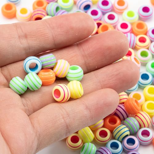 Image of Gxueshan 1000 Pcs Acrylic Rainbow Round Pony Beads - Large Hole Hair & Kandi Beads for Friendship Bracelet Making Kit & Jewelry Making