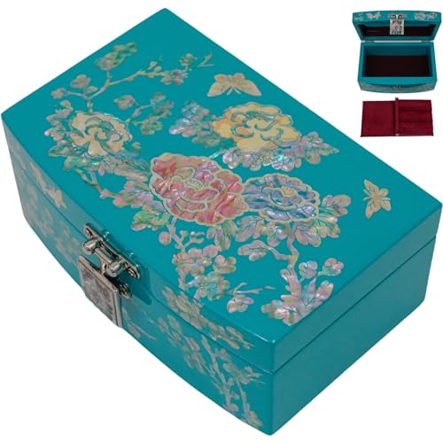 February Mountain Handcrafted Mother of Pearl Blue Jewelry Box with