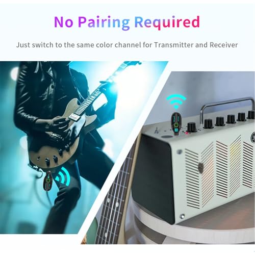 Sistema inalámbrico para guitarra 2.4G 48K/16bit transmisión en tiempo real con batería recargable y 4 canales con luces indicadoras coloridas miniatura 6