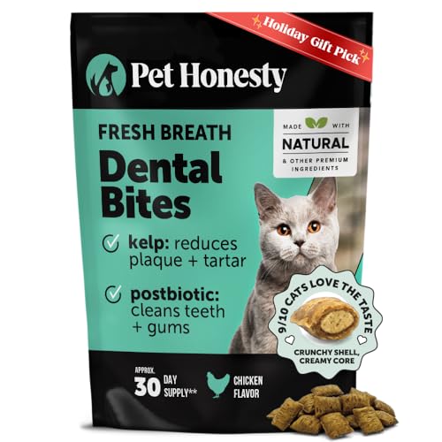 Fresh Breath Dental Bites for Cats – Crunchy & Creamy Cat Dental Treats for Fresh Breath, Tartar & Plaque Control – Dual-Texture Cat Oral Care Bites for Bright Teeth & Healthy Gums – 30 Day Supply