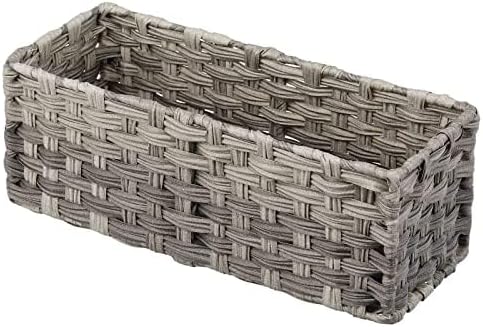 mDesign Cesta de papel higiénico tejida rústica de granja, organizador de almacenamiento pequeño para encimera de baño o parte superior del inodoro,