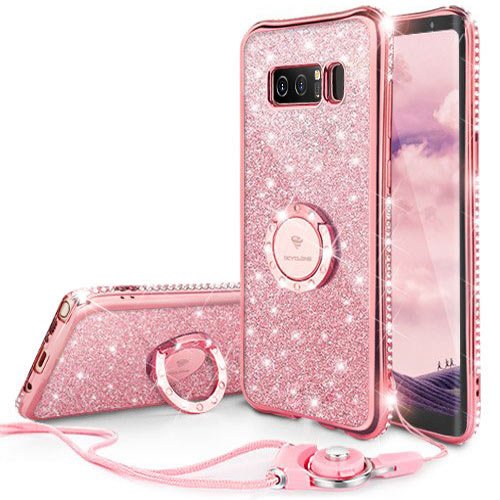 Cute Glitter First-Generation Diamond Kickstand Case with Ring Kickstand Compatible with Galaxy Note 9 Case - Pink