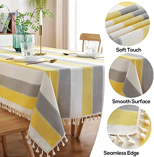 Image of Urban Space Sicilia Table Linen Collection - Premium Water & Stain Resistant Dining Table Cover for 6 Seater, Anti Skid Table Cloth for Center Table, 1 Piece (Vertical Yellow, 6 Seater 52 inch x 92 inch)