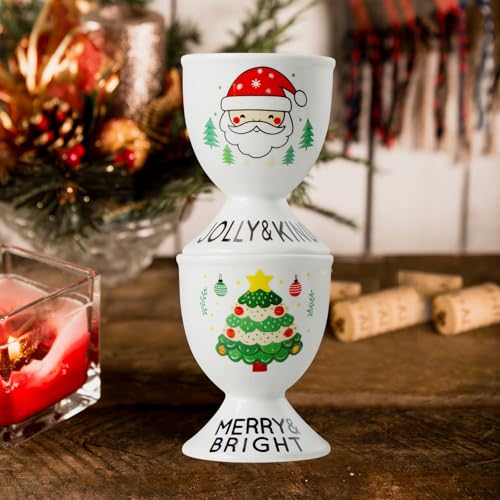 Image of Cinf Christmas Ceramic Egg Cups, Set of 2, Boiled Egg Holders for Breakfast | Set of 2 ceramic egg cups, festive Christmas design, easy to clean, ideal for boiled eggs, breakfast and table