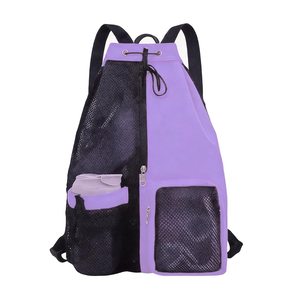 GZSYWZ Swimming Bag Mesh Drawstring Rucksack Sports Bag Waterproof with Wet and Dry Compartments Adjustable Straps Swimming Fitness Workout Essentials for Men and Women(Purple) — image 1