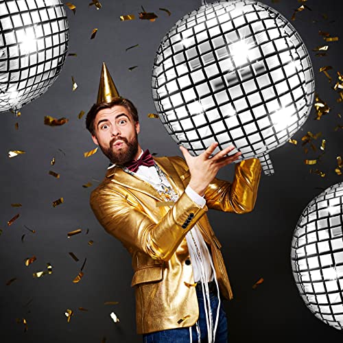 Image of Leitee 6 Pcs 32 in Big Disco Ball Balloon 70s Disco Balloons Party Decoration Large 4d Aluminum Foil Inflatable Ball Giant Silver Metallic Mirror Decor for Baby Shower Wedding Birthday Dance Party