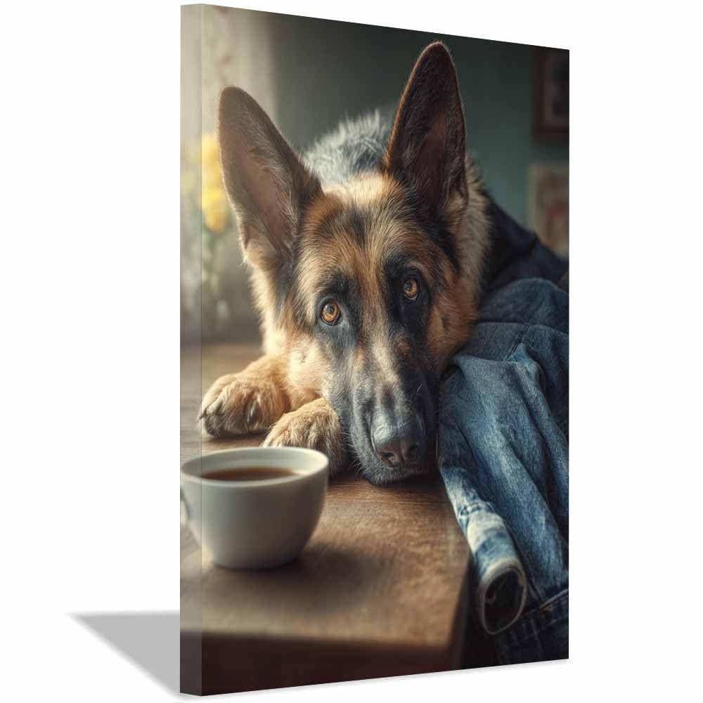 ZAMAEIU Dog Pictures For Wall German Shepherd art prints and posters, Suitable for Living Room Bedroom Decor Kid's Room Wall Decoration(black)-80x120cm Framed