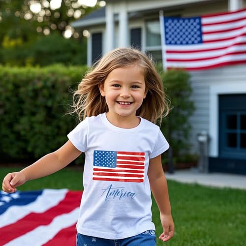 Image of Toddler Boys Girls 4th of July Short Sleeve Shirt - Kids Patriotic American Flag Memorial Day USA Tops 2-7T
