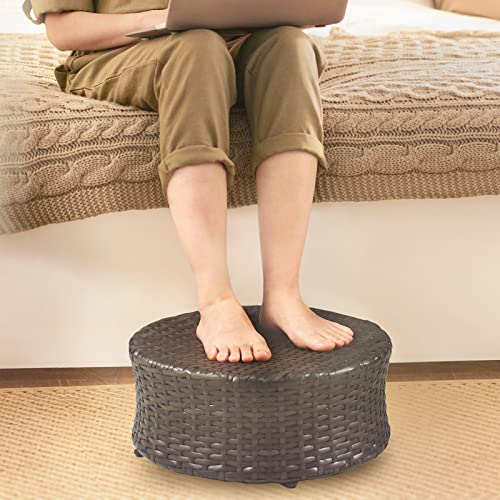 Fruiteam Outdoor Ottomans For Patio, Weather-Resistant Outdoor Side Table Wicker Rattan Small Table #TOP2