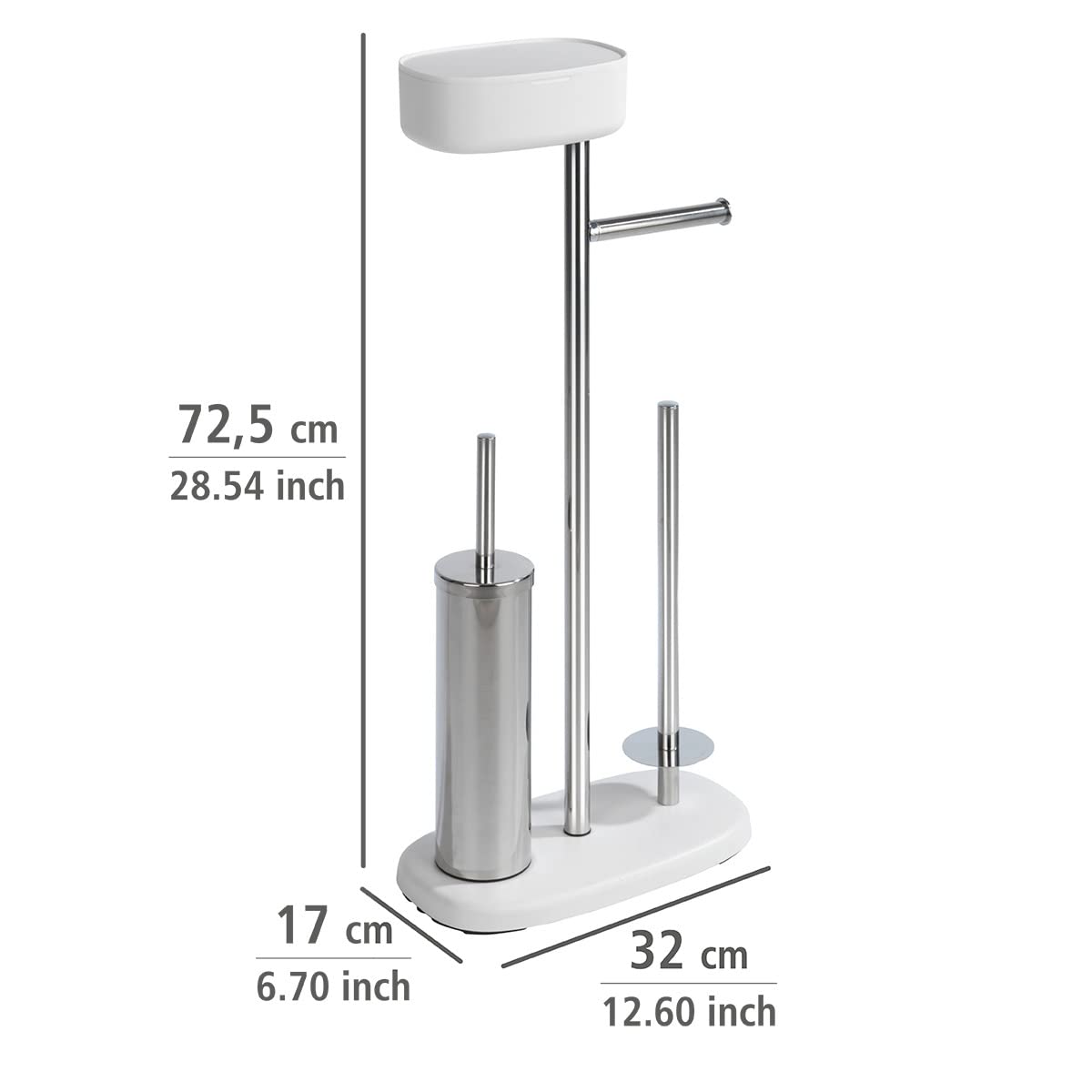 WENKO Stand WC-Garnitur mit Box Mod. Rivazza, Toilettenpapier-Halter mit Ablage, WC-Bürstenhalter, Ersatzrollenhalter, Edelstahl