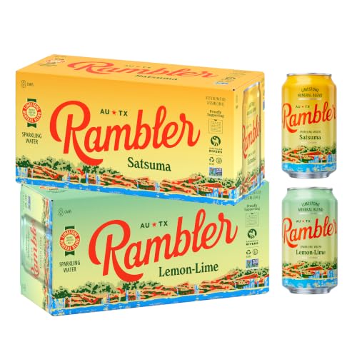 Image of AUTX RAMBLER Sparkling Water, Texas Limestone Mineral Blend, Lemon-Lime x Satsuma, 12-Ounce Cans, 8 Count x 2 (16 Cans Total)