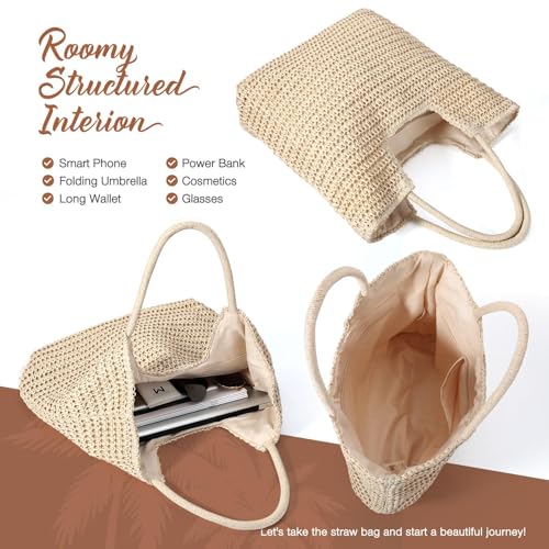 Image of Hommtina Straw Beach Bag - Womens Crossbody Shoulder Vacation Purse for Summer