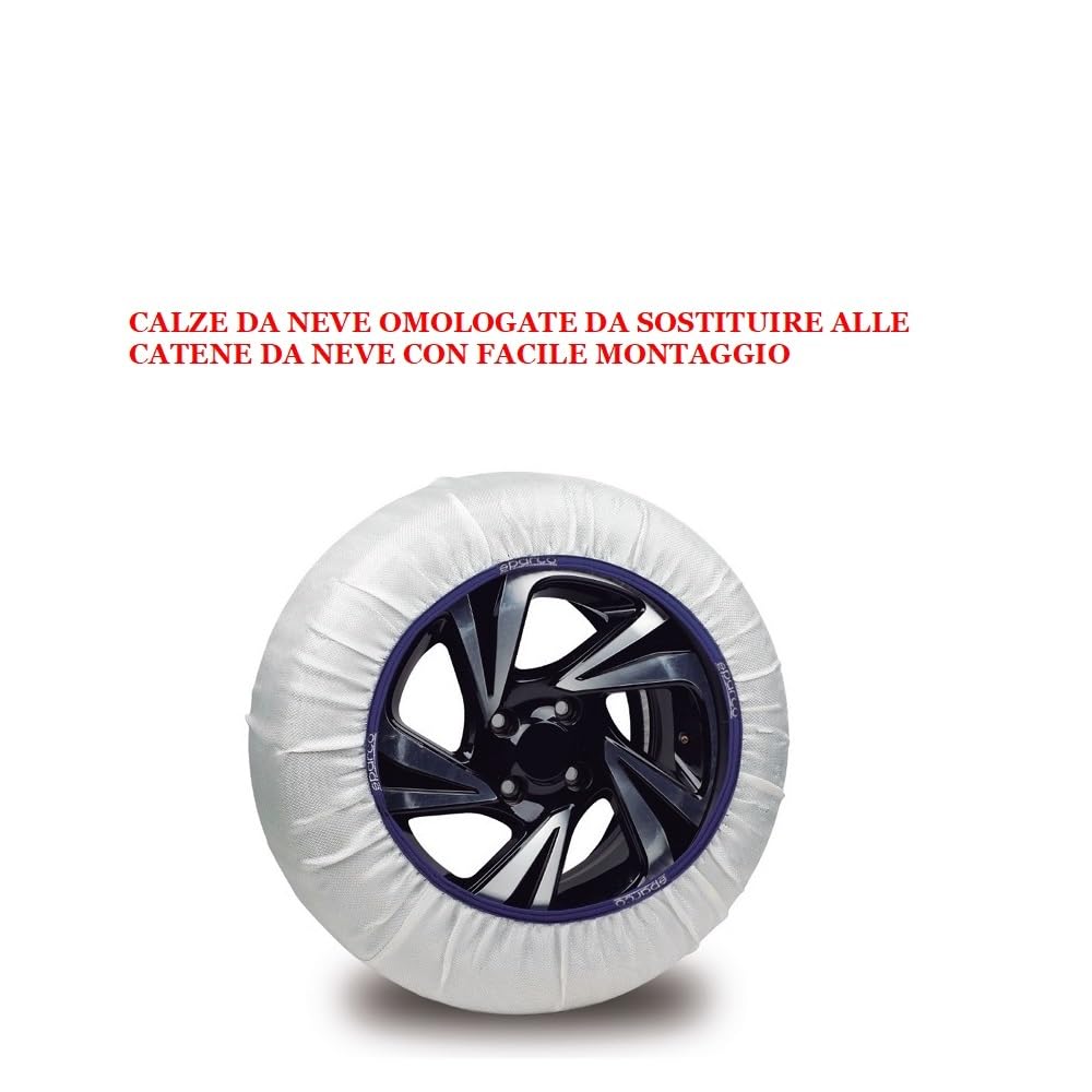 CALZE DA NEVE PER PNEUMATICO 185/65 R15 CALZANEVE TAGLIA M PER GOMME RUOTE AUTO COPPIA DI CALZE DA NEVE GHIACCIO IN TESSUTO OMOLOGATE CALZA DA NEVE SILENZIOSA SOSTITUZIONE ALLE CATENE