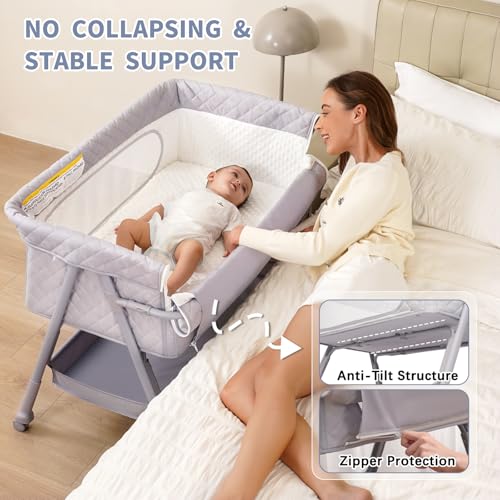 Bassinet Bedside Sleeper, Adjustable Height Baby Bassinet with Wheels - image 3