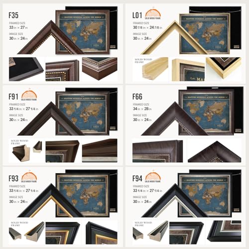 Image of DECORARTS - Personalized World Travel Map with Pins, Custom Name, Pin Board Canvas Wall Art, Modern Navy Blue World Decor, Optional Wood Frame, Giclee Print, Handcrafted in USA, 30x24''