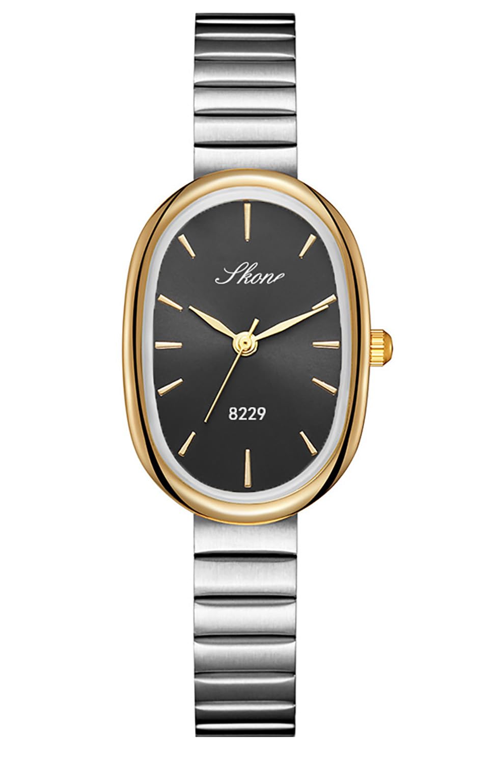 Elegant Watches for Women Oval Ultra-Thin Dial Easy Reader Watch Fashion Women Stainless Steel Band Wristwatch