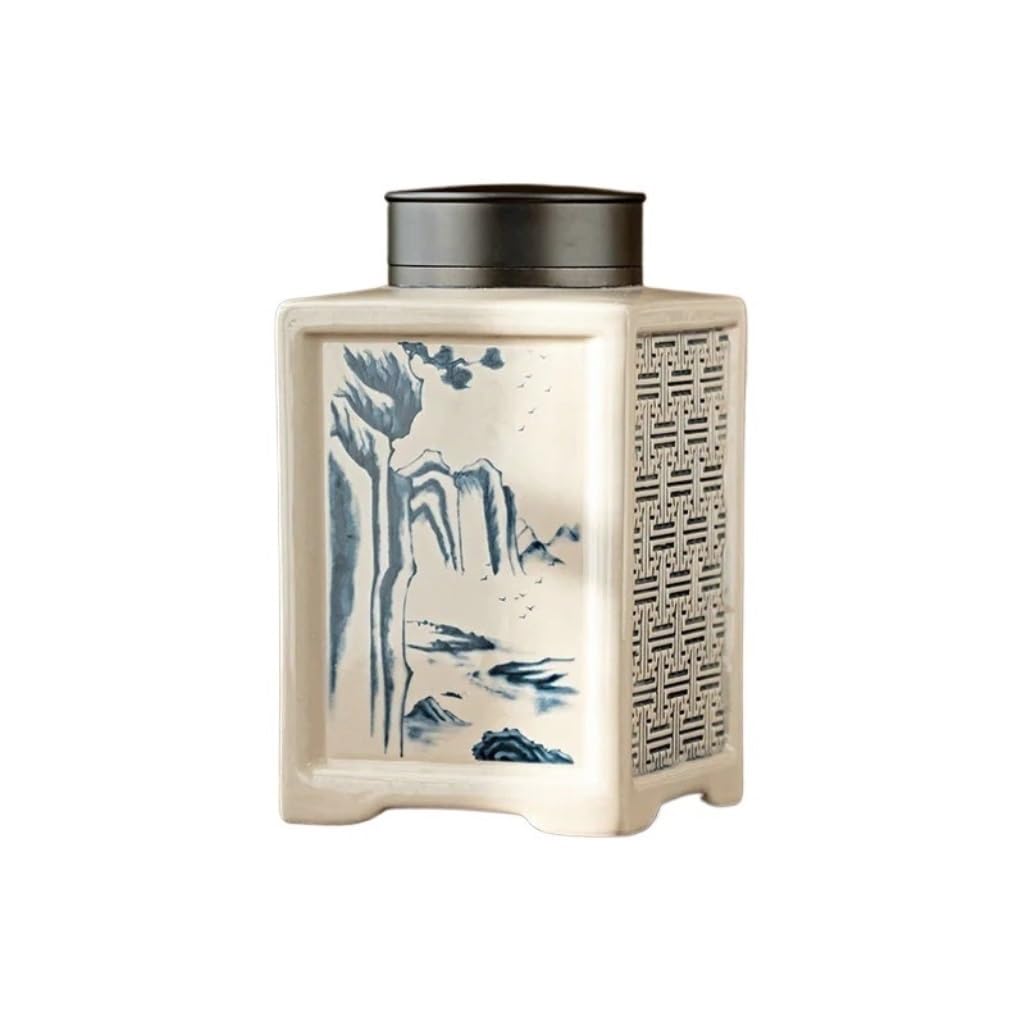 LYGSWDB Słoik cukru Retro Ręcznie malowany obraz pejzażowy Ceramiczny luzem słoik do przechowywania herbaty Domowy duży, szczelnie zamknię słoik Zestaw herbaty Pojemnik Pojemnik na herbatę (kolor: B,
