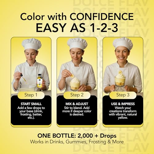 Image of Dolce Flav Natural Yellow Food Coloring - 2 oz Bright Plant-Based Color from Curcumin | Water-Soluble Liquid Color for Baking, Drinks & Frostings | Graduated Dropper Included | | Kosher | No Artificial Dyes | Made in USA