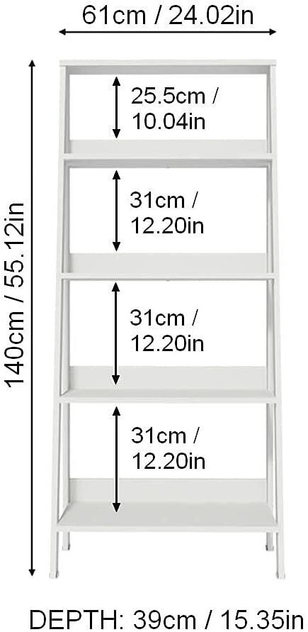 Madesa 5-Tier Ladder Shelf with Storage Space, Free Standing Bookshelf, Wood, 15" D x 24" W x 55" H – White