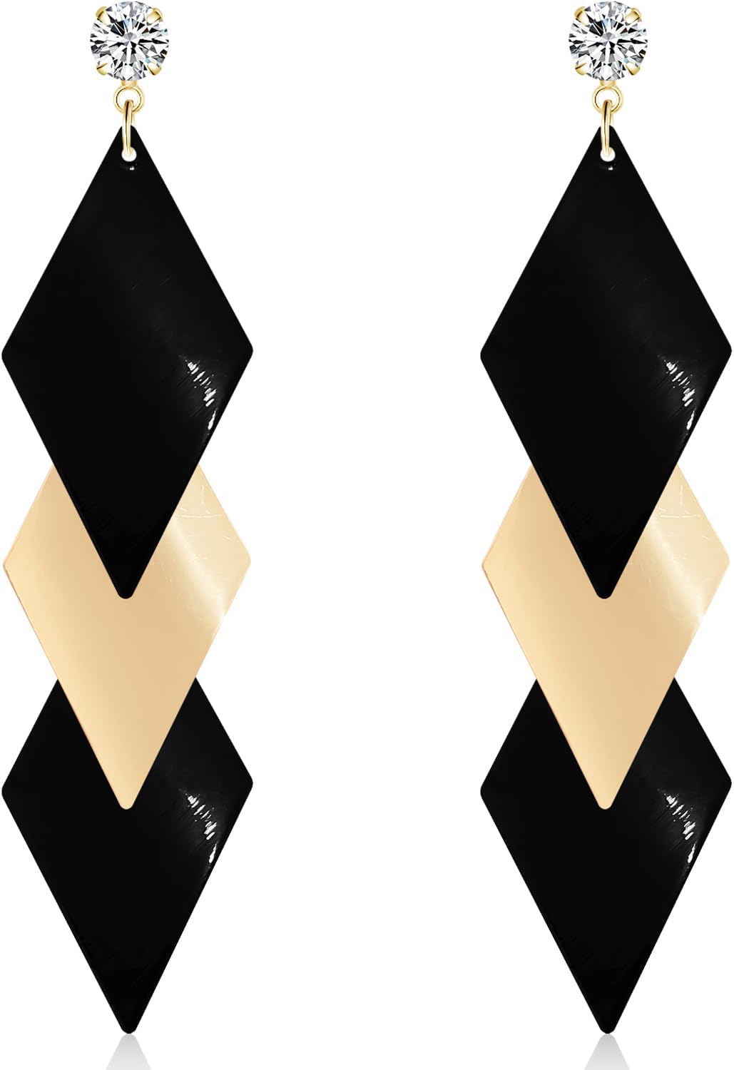 70s 80s Retro Lightweight Three Rhombus Chain Dangle Drop Earring Minimalist Geometry Stud Earrings for Women