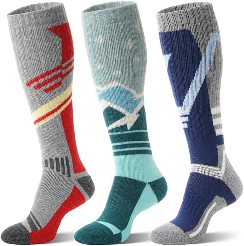 Merino Wollsocken Skisocken Warme Dicke Thermosocken Thermo Wintersocken für Herren Damen Winter Ski Socken 3 Paare