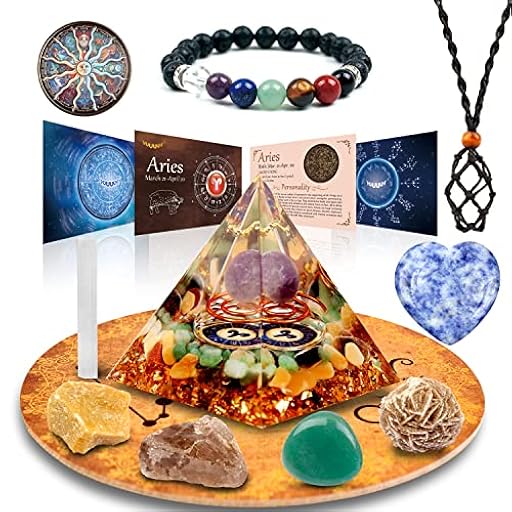 vuUUuv Horóscopo Orgone Pirámide ，Aries Cristal Curativo Set de Regalo ，Zodiac Signo Piedras a Companion Birthstone, para la Astrología ，Reiki，Energy, Meditación | Ya disponible en tu tienda friki favorita! En mundofriki.es!