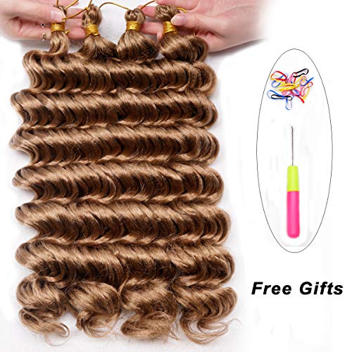 Ocean Wave Synthetic Hair 4 Bundles 18Inch Andromeda Strawberry Blonde Wavy Water Weave Deep Ripple Crochet Braids Fiber Hair Extensions with 1 Free Crochet (27# Color)