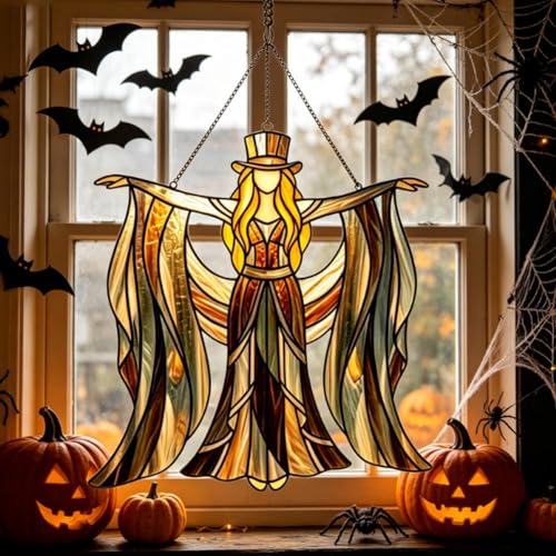 Boho Dancing Lady Sun Catcher Acrylic Hanging Window Ornament Mystical Gothic Woman Window Spinner with Crystal Prisms Witchy Wall Art Decor for Indoor Outdoor Gifts for Mom Grandma Wife (20cm)