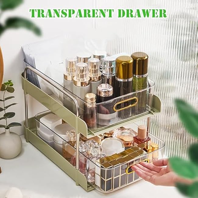 5-Tier Rolling Storage Cart with Detachable Drawers, Kitchen Storage Organizer Mobile Shelving Unit for BathroomGreen,14.4 D x 9.8 W x 26.8 H-VorImBSH