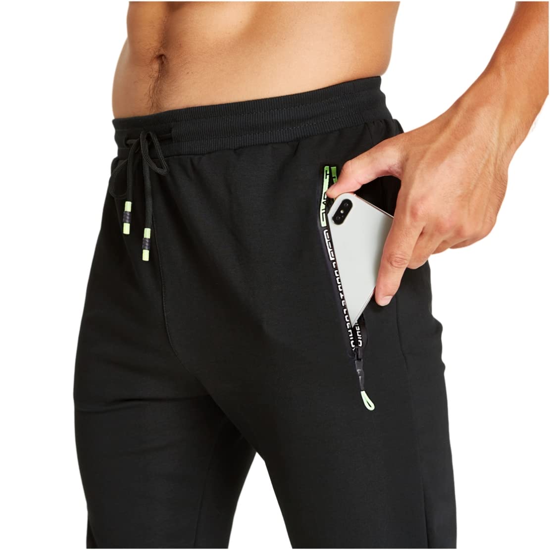 ZOXOZ Pantaloni Sportivi Uomo Cotone con Tasche Zip Elastico in Vita con Coulisse