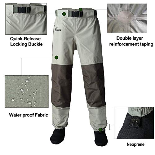 8 Fans Mens Womens Waist Waders,3-Ply Durable Breathable Waterproof Stockingfoot Insulated Wading Pants For Fishing Kayaking Size Xl Khaki #TOP3